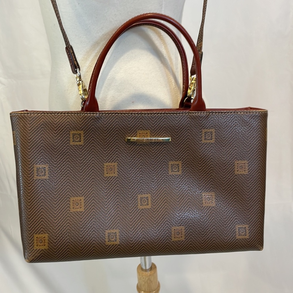Vintage Texier Brown Leather shoulder or arm strap Logo handbag